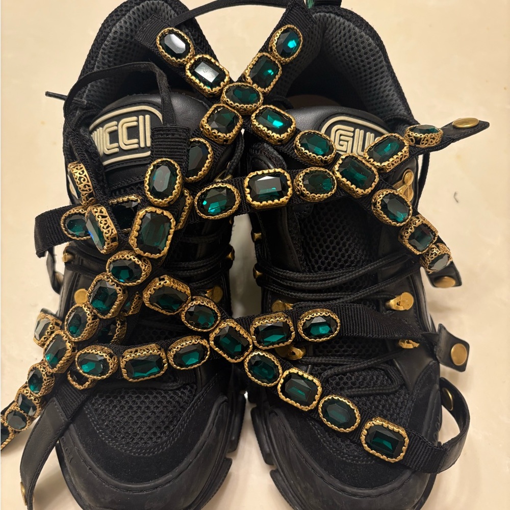 Gucci Black Sneakers with Gold and Green Accents